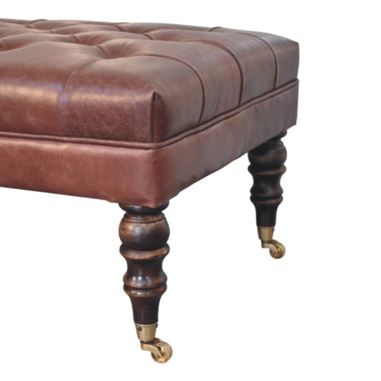 Buffalo Brown Leather Ottoman with Castor Legs - Image 7