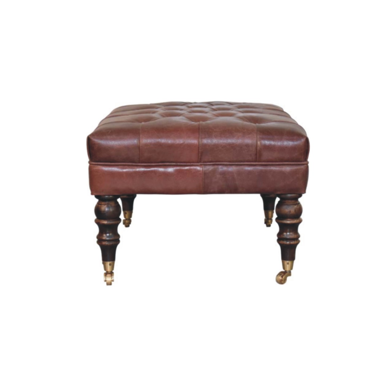 Buffalo Brown Leather Ottoman with Castor Legs - Image 8