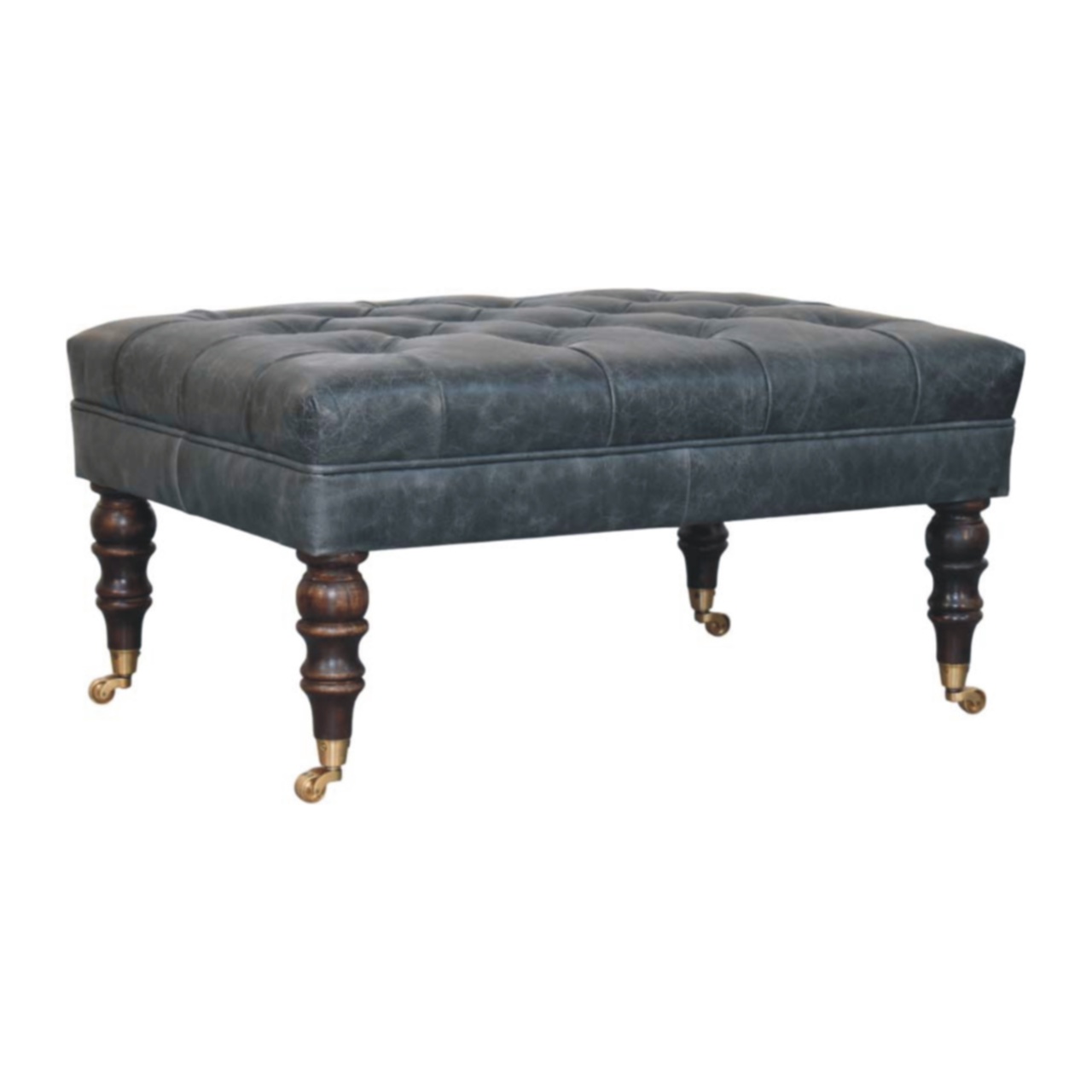 Buffalo Teal Leather Ottoman with Castor Legs - Image 3