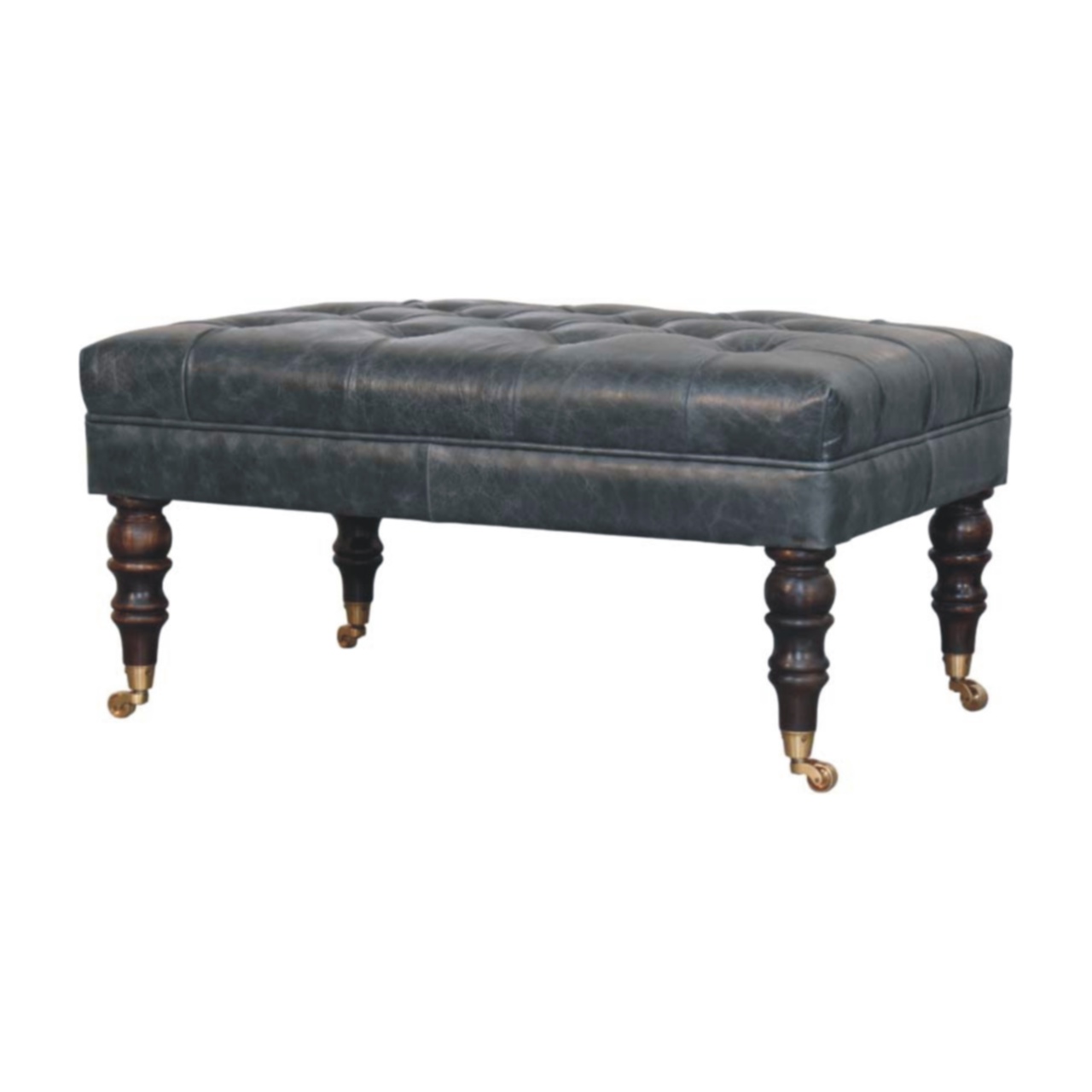 Buffalo Teal Leather Ottoman with Castor Legs - Image 4