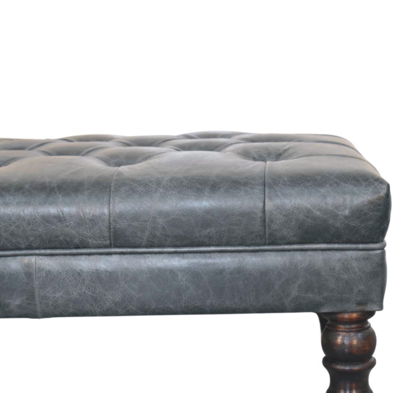 Buffalo Teal Leather Ottoman with Castor Legs - Image 5