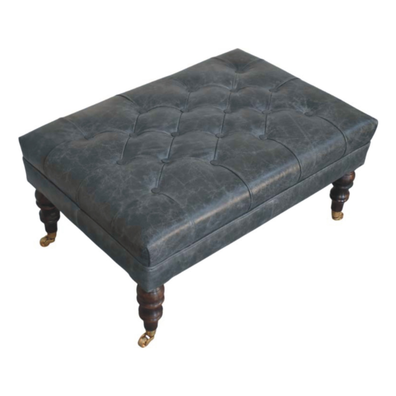 Buffalo Teal Leather Ottoman with Castor Legs - Image 6