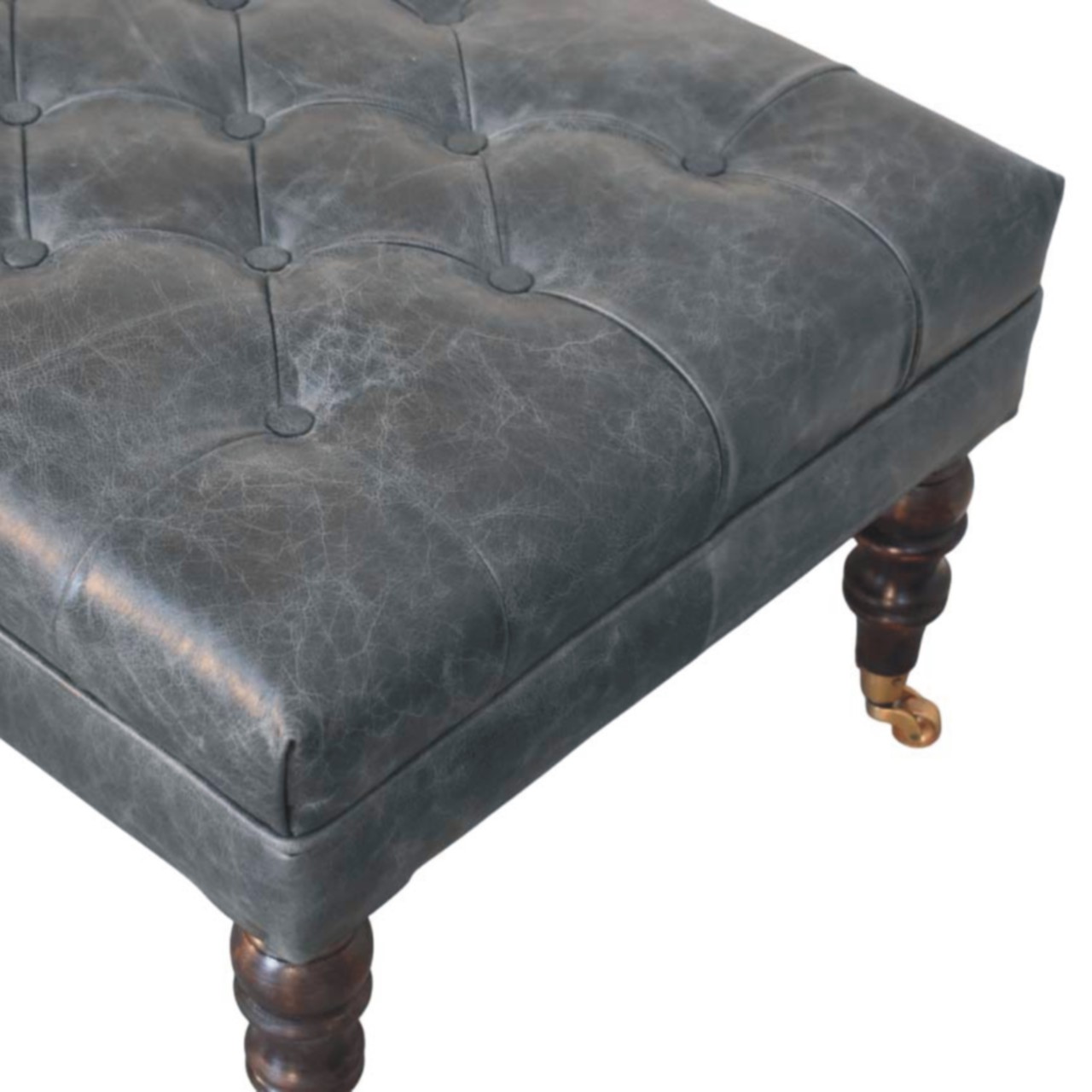 Buffalo Teal Leather Ottoman with Castor Legs - Image 7
