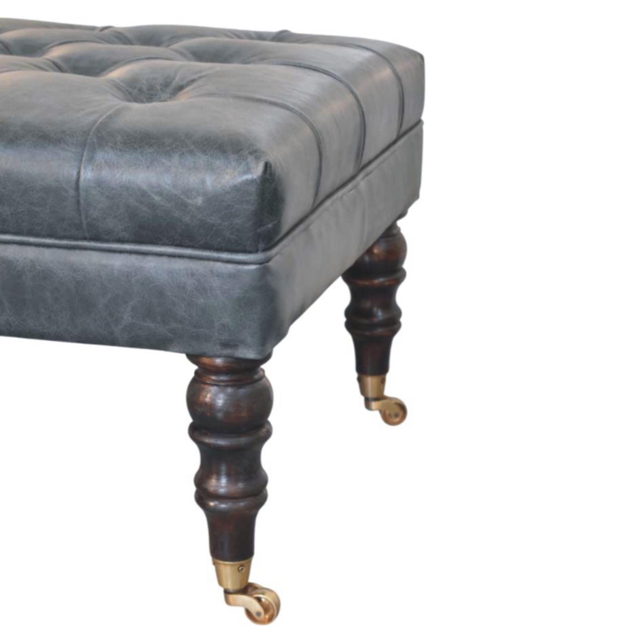 Buffalo Teal Leather Ottoman with Castor Legs - Image 8