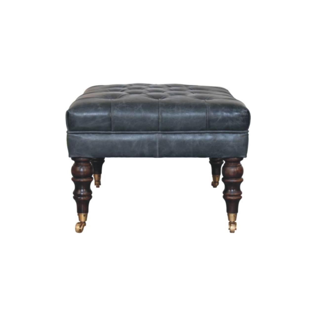 Buffalo Teal Leather Ottoman with Castor Legs - Image 9