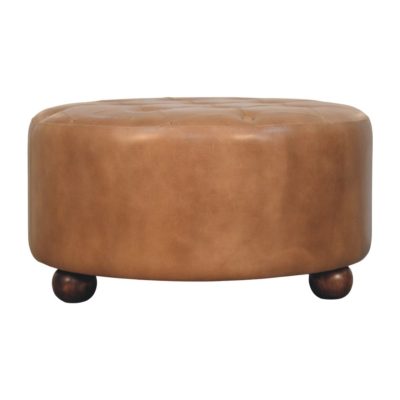 Brown Buffalo hide leather Round Ottoman