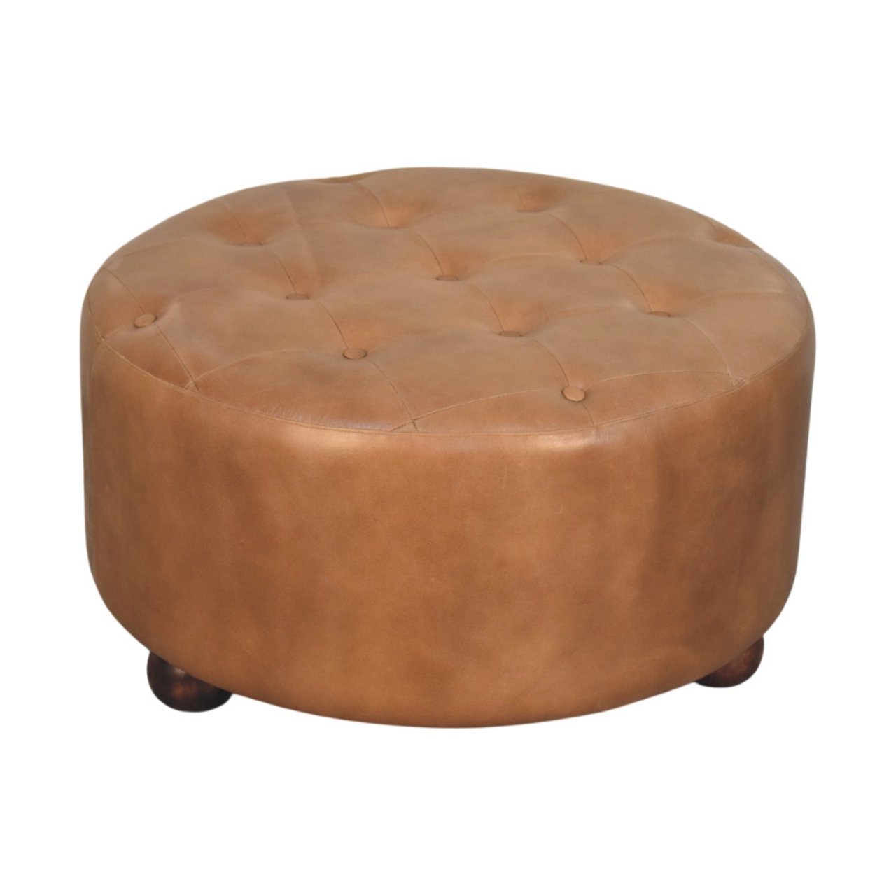 Brown Buffalo hide leather Round Ottoman - Image 3