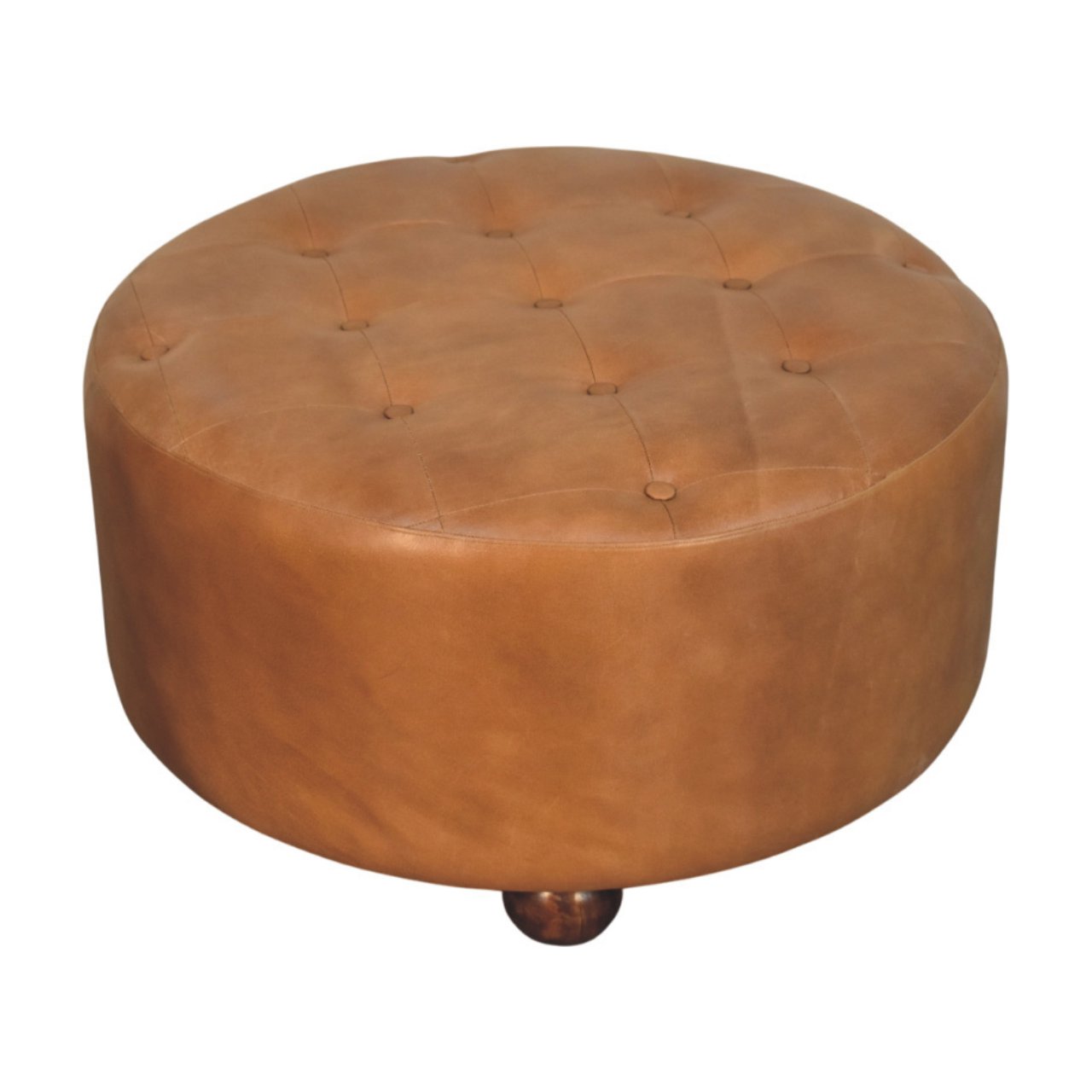 Brown Buffalo hide leather Round Ottoman - Image 4