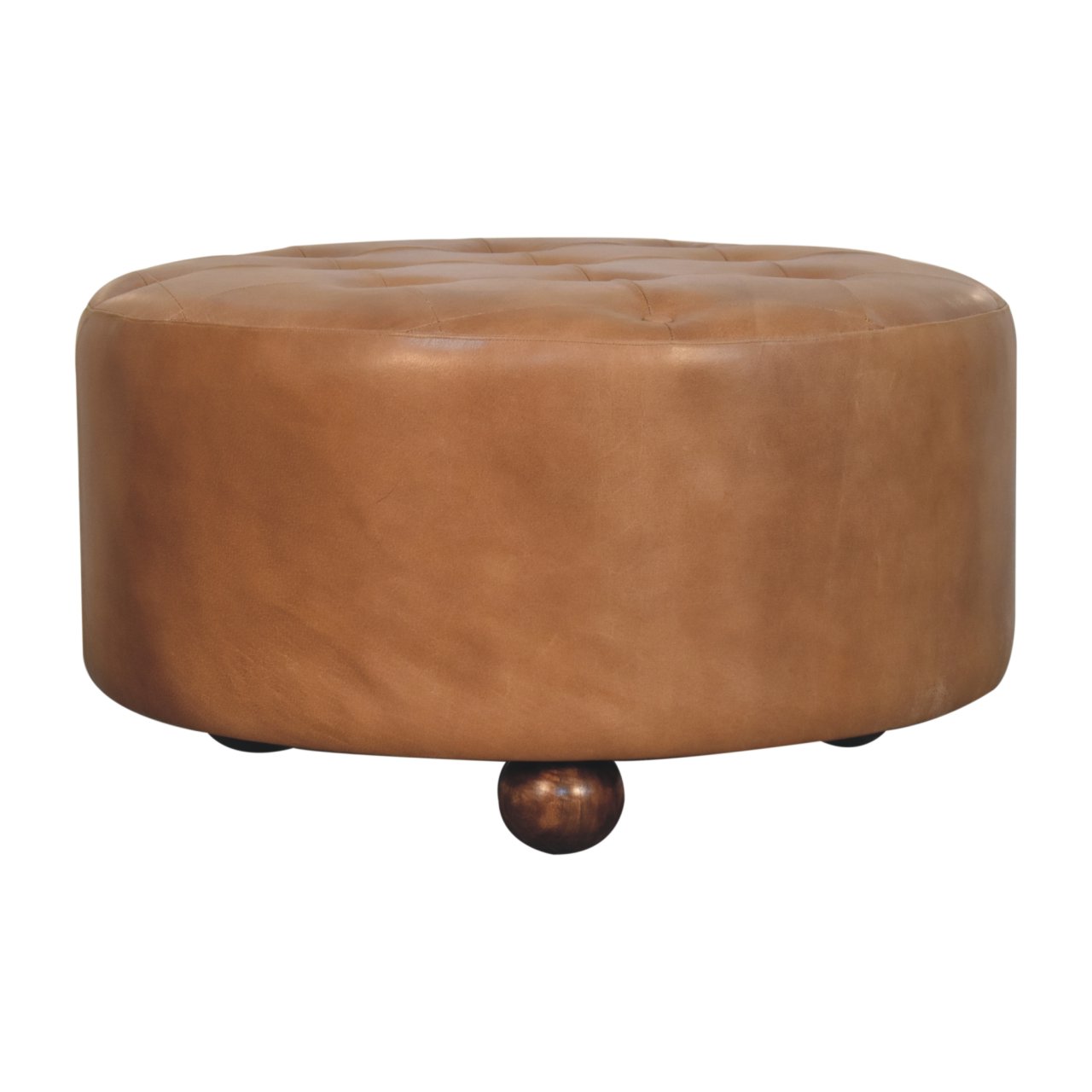 Brown Buffalo hide leather Round Ottoman - Image 5