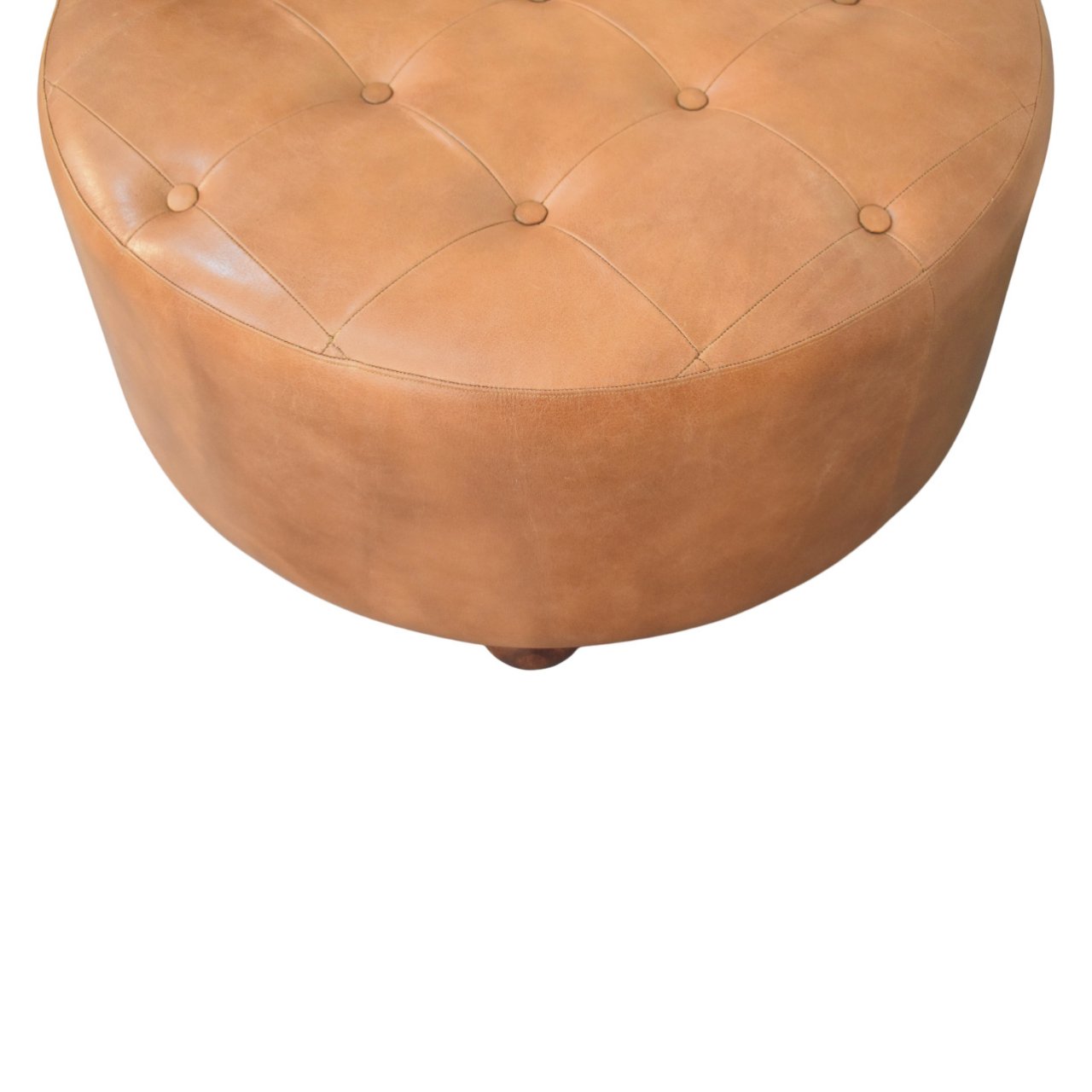 Brown Buffalo hide leather Round Ottoman - Image 6