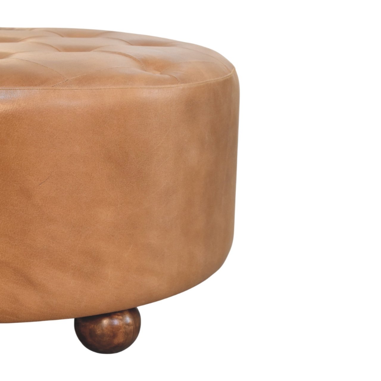 Brown Buffalo hide leather Round Ottoman - Image 7