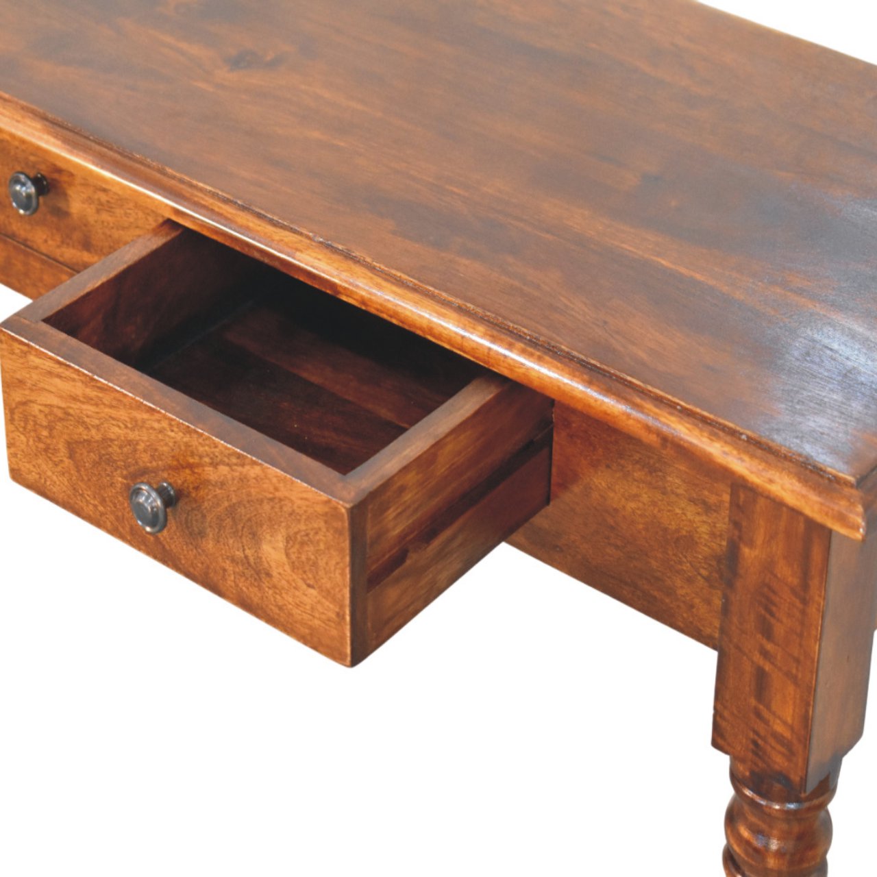 Turned Legs 3 Drawer Chestnut Console - Image 7