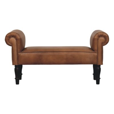 Brown Buffalo Leather Rolled Arms Bench