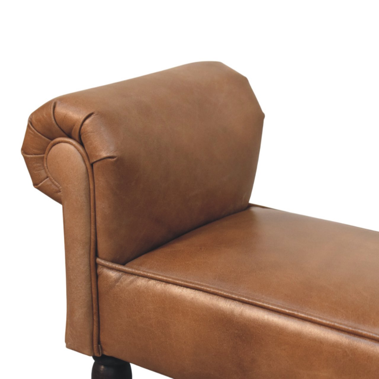 Brown Buffalo Leather Rolled Arms Bench - Image 6