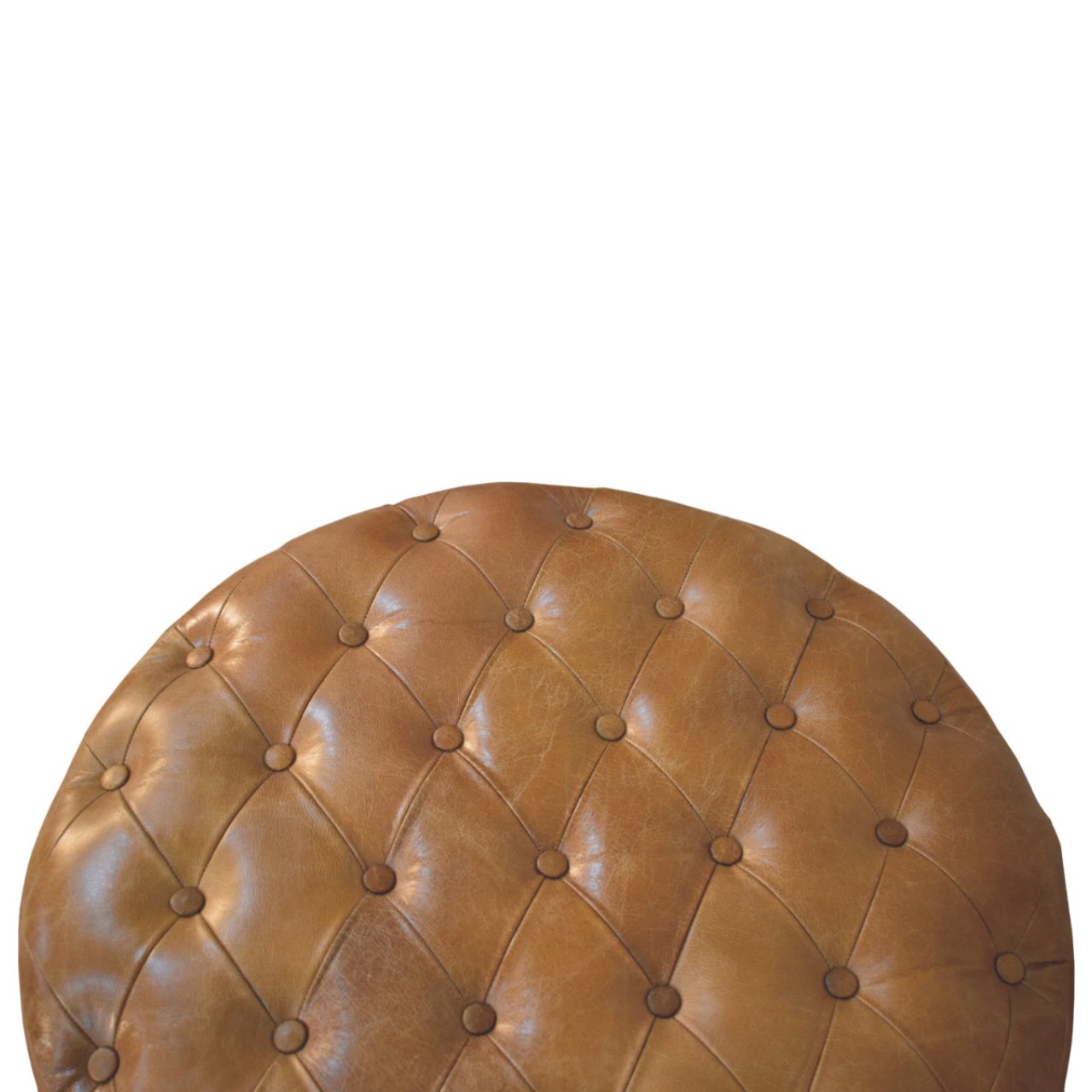 Brown Buffalo Leather Round Ottoman with Castor Legs - Image 7