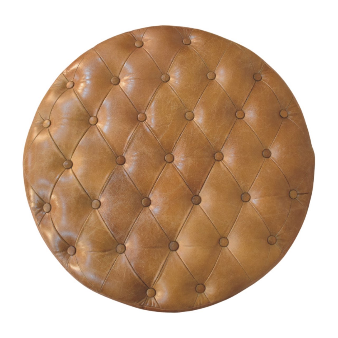 Brown Buffalo Leather Round Ottoman with Castor Legs - Image 9