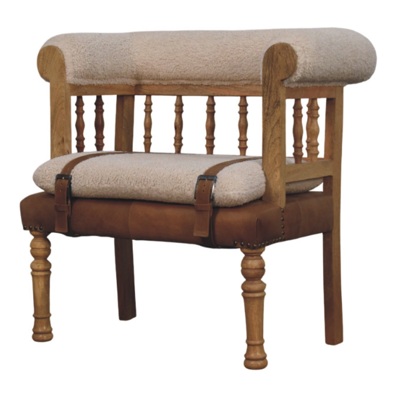 Strapped Hallway Boucle Bench - Image 2