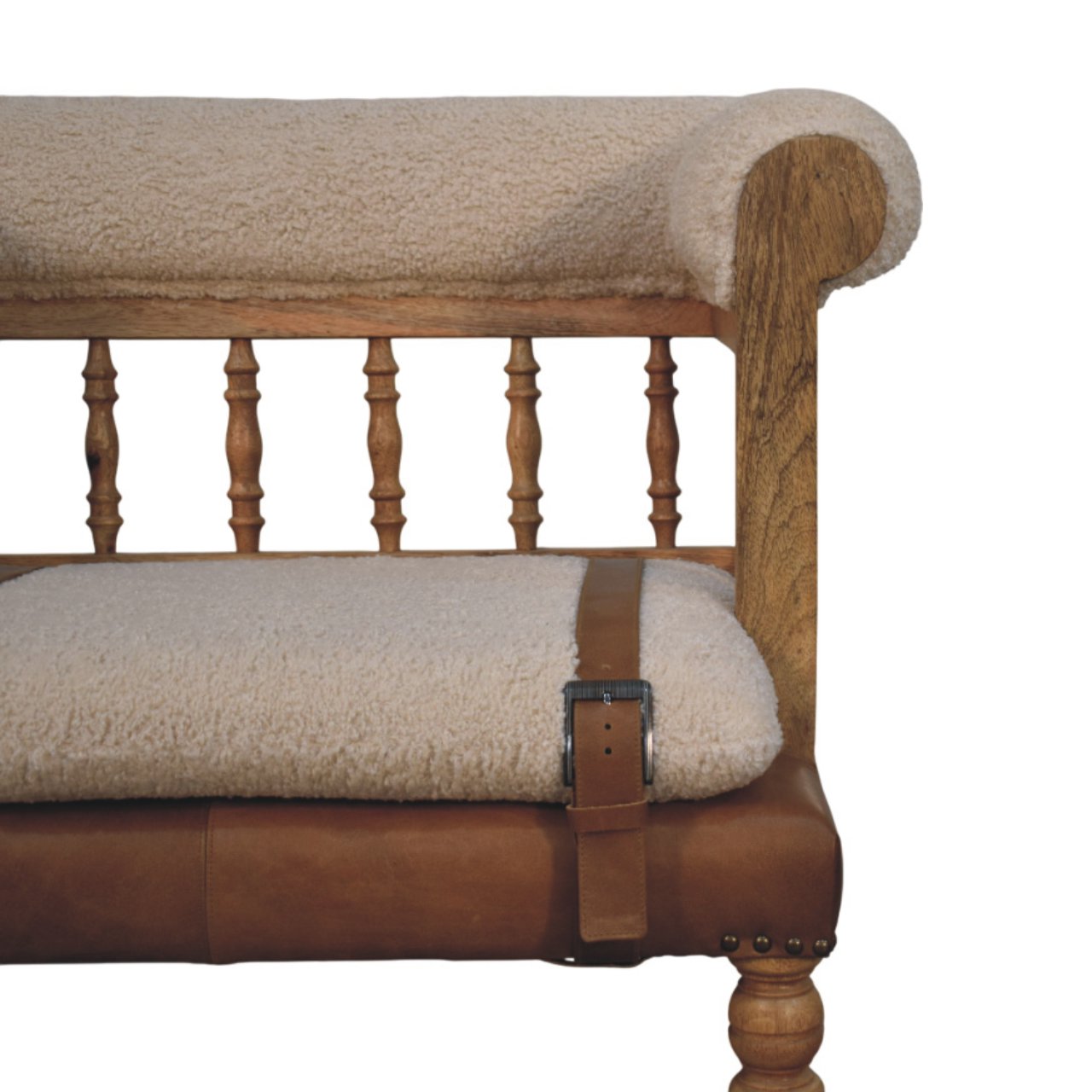Strapped Hallway Boucle Bench - Image 4