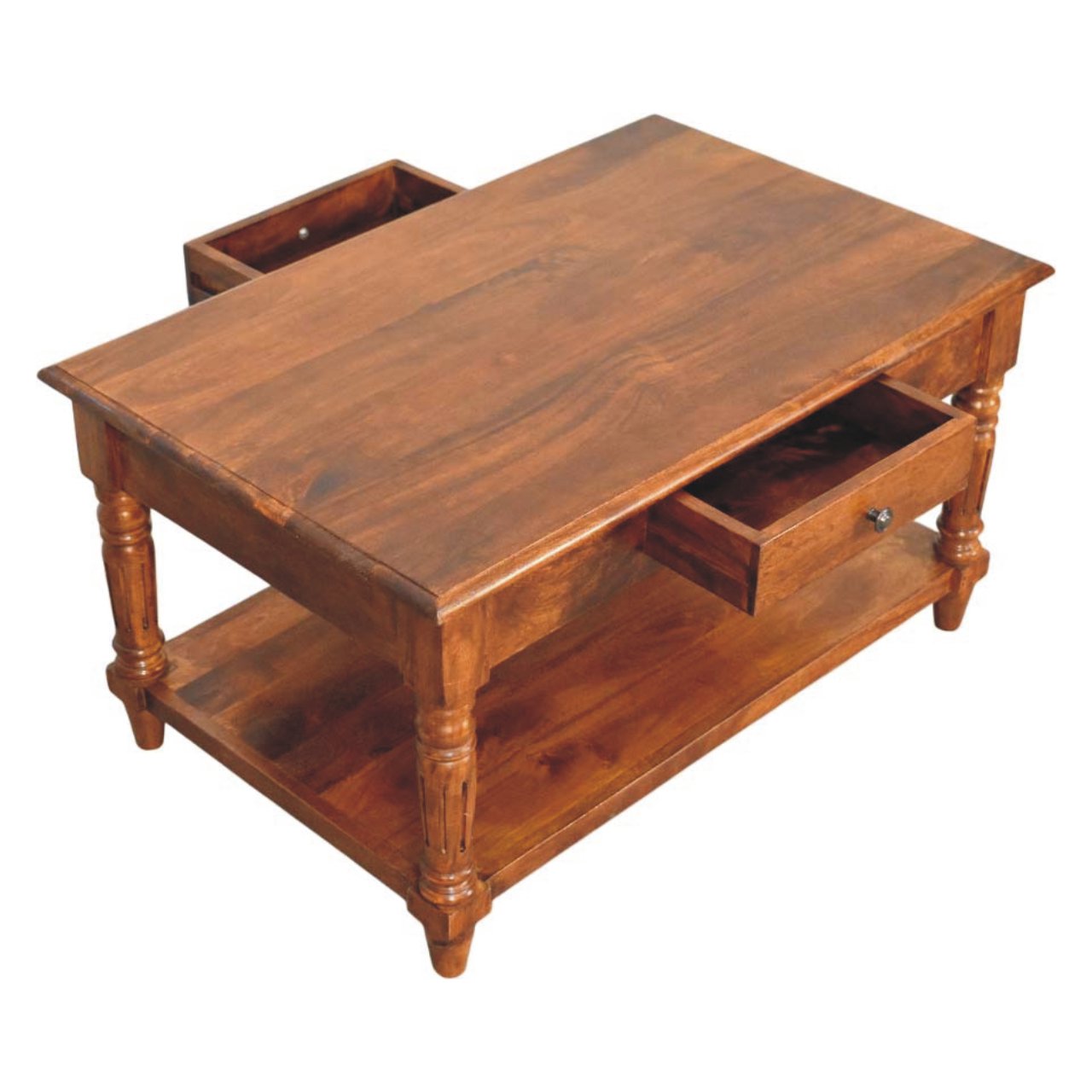 Turned legs Chestnut 2 Drawer Coffee Table - Image 7